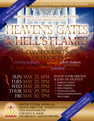 Heavens Gates Hells Flames flyer design